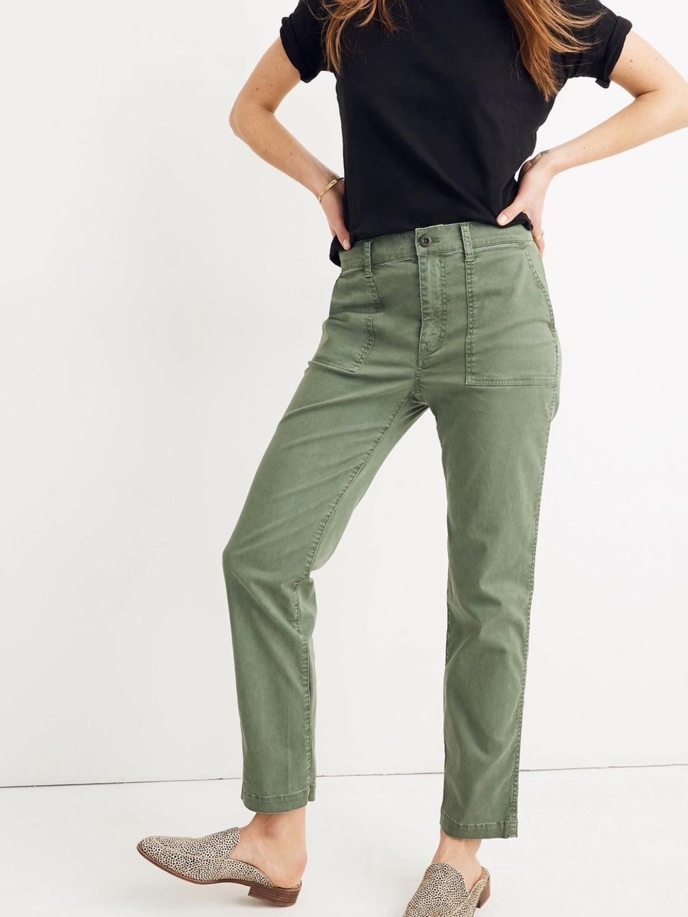 Madewell Stovepipe Washed Sage Green Pants
